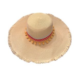 SHIRALEAH Straw Hat Beach Pom Pom Ric Rac Details Resortwear NWT